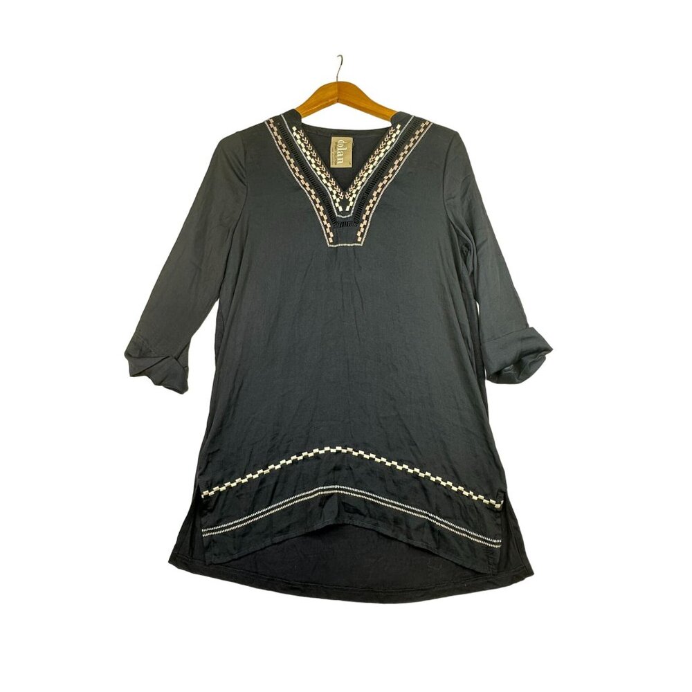 Dolan‎ Left Coast Collection Half Sleeve Embroidered Neck Blouse size Small Blue